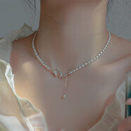 銀瑜 蝴蝶仿珍珠項鏈女吊墜輕奢高級感復古頸鏈鎖骨鏈女生日禮物女 蝴蝶結鎖骨鏈