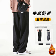 頂峰保羅（Dingfengbaoluo）直筒休閑褲子男秋冬加絨高街闊腿褲潮牌運動(dòng)長(cháng)褲WH5609黑色3XL