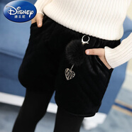迪士尼（Disney）女童金絲絨短褲秋冬外穿新款洋氣中大童兒童靴褲寶寶加絨加厚短褲 黑色8829 130