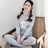 曼之伴保暖內(nèi)衣女加絨加厚線衣少女孩純棉秋衣秋褲初中學(xué)生保暖內(nèi)衣套裝 灰色立體熊 2XL (80-100斤)