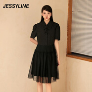 Jessy line杰茜萊黑色氣質(zhì)茶歇法式顯瘦連衣裙新款女夏季裙子 商場同款 黑色 S/160