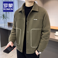 羅蒙（ROMON）感外套夾克男士秋冬款2024新款潮休閑加厚夾克男秋裝歐棉絨 綠色 (秋款) XL 【140-155斤】