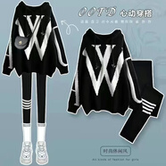 OZMYET大碼女裝胖妹妹200斤秋裝高端春季大碼女裝秋冬2024新款針織休閑 黑色毛衣+黑色鯊魚褲 兩件套 4XL 【建議180-200斤】