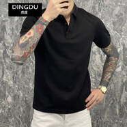 鼎度（DINGDU）夏季男士潮牌短袖T恤網(wǎng)紅同款修身翻領棉色休閑上衣 純色POLO 黑色 L
