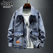 JEEP SPIRIT牛仔外套男秋冬季新款寬松美式潮牌大碼工裝復古夾克牛仔衣 6029藍色 XL