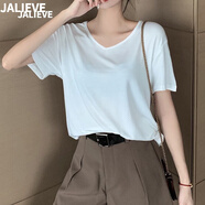 嘉麗薇t恤女夏季新款外穿冰絲打底寬松百搭簡(jiǎn)約休閑韓版莫代爾短袖上衣 白色【V型】新領(lǐng)口加寬 請細看 L