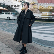韓璐嬌（hanlujiao）卡其色風(fēng)衣女中長款2024春秋新款女裝韓版寬松氣質(zhì)英倫風(fēng)休閑外套 黑色 XL（建議130-150斤）