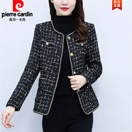 皮爾卡丹小香風(fēng)粗花呢子外套女秋季2022年新款洋氣減齡短款小西 黑色 2XL