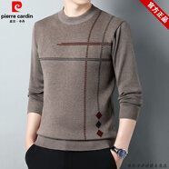 皮爾卡丹（pierre cardin）品牌羊毛男士長(cháng)袖t恤春秋季針織衫男圓領(lǐng)薄款毛衣男裝打底衫男 卡其 175