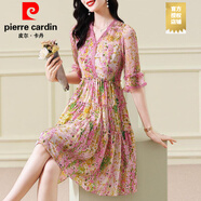 皮爾卡丹（pierre cardin）碎花時(shí)尚桑蠶絲連衣裙女夏中長款2025新款小個(gè)子海邊度假裙子國風(fēng) 桑蠶絲連衣裙花色 4XL 廣州十三行連衣裙