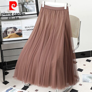 皮爾卡丹（pierre cardin）網(wǎng)紗半身裙女中長(zhǎng)款720度大擺舞蹈裙新疆舞裙廣場(chǎng)舞紅裙子高腰字 香檳色 【軟紗】 均碼 80厘米裙長(zhǎng)身高1.56-1.60米
