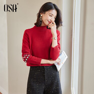 歐莎（OSA）慵懶風(fēng)外穿半高領(lǐng)加厚新年套頭麻花毛衣女冬季2025年新款 紅色A L