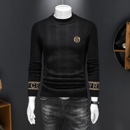 管先生歐美大牌半高領(lǐng)打底衫毛衣男士冬季加厚刺繡羊毛衫休閑中領(lǐng)針織衫 22325黑色 M