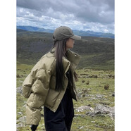 傾她冬季免洗pu皮羽絨棉服女短款加厚襖寬松棉衣外套小個子立領(lǐng)面包服 軍綠 XL建議13025-150斤