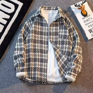 唐號春秋款小香風(fēng)刺繡外套男高級感痞帥工裝夾克潮牌寬松休閑格子襯衫 XXF016黑色 L