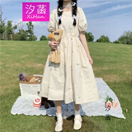 汐菡連衣裙女學(xué)生韓版原宿風(fēng)長裙夏季森系高中初中女生裙子女衣服夏天小個子中學(xué)生小清新甜美寬松顯瘦仙女裙 圖片色 S