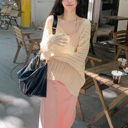 瑜尚臻品慵懶風(fēng)粉色掛脖連衣裙初秋氛圍感穿搭套裝寬松罩衫長(zhǎng)袖針織衫 裙子【粉色】 均碼