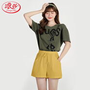 浪莎棉麻休閑短褲女闊腿褲居家沙灘熱褲夏季寬松高腰運動(dòng)褲子