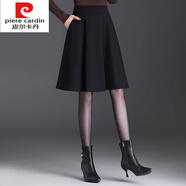 皮爾卡丹（pierre cardin）針織黑色高腰A字半身裙女秋款2025新款中長(cháng)款蓬蓬裙短裙秋冬半裙 黑色 側拉鏈+后松緊腰設計 XL 22 2尺2 29碼