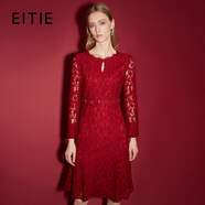 愛(ài)特愛(ài)（EITIE）新年紅品魚(yú)尾裙擺蕾絲連衣裙喇叭袖秋季新款花邊領(lǐng)口中裙6707429 紅60 L 165