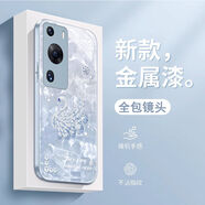 空氪 適用于華為p60pro手機(jī)殼P60水鉆天鵝玻璃殼硬保護(hù)套輕奢女高級感創(chuàng)意個性ins鏡頭全包防摔 金屬漆[遠(yuǎn)峰藍(lán)水鉆天鵝]+全屏膜 華為p60pro