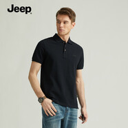Jeep吉普男裝2025夏季新款短袖t恤男翻領(lǐng)POLO衫體恤純棉帶領(lǐng)半袖上衣 純黑色 【96%棉4%氨綸】 3XL （190-205斤）