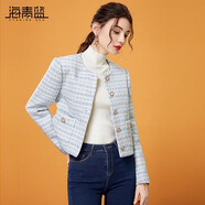 海青藍（CYANINE SEA）簡約時尚氣質名媛范小香風外套女2024秋冬圓領條紋粗花呢短款開衫 條紋 2XL
