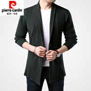 皮爾卡丹（pierre cardin）春秋季韓版chic港風(fēng)針織開(kāi)衫男士帥氣中長(zhǎng)款加厚毛衣外套男裝線衫 綠色 加厚 L 175