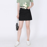 WEWE唯唯夏季新款女裝高腰A字修身顯瘦女士半身裙簡(jiǎn)約時(shí)尚短裙 黑色 S