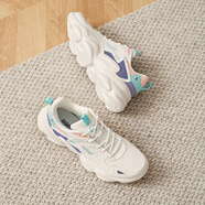 361°女鞋運(yùn)動(dòng)鞋女云朵秋冬季加絨革面復(fù)古厚底老爹鞋百搭休閑鞋子女 【秋冬革面】羽毛白/粉紫灰 38