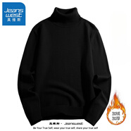 真維斯（Jeanswest）高領(lǐng)毛衣男秋冬季情侶加絨保暖長袖打底衫男士簡約百搭男裝 GY923 黑色(加絨) XL【建議130-150斤】