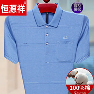 恒源祥純棉短袖t恤男夏季中老年半袖寬松大碼翻領(lǐng)條紋爸爸保羅衫T 2217藍色 175/XL建議140-155斤