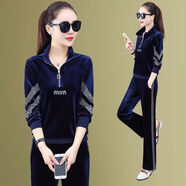 tzbt金絲絨運動(dòng)服套裝女春秋新款時(shí)尚歐美立領(lǐng)衛衣女裝兩件套 401#寶藍色 XL 建議115-130斤內