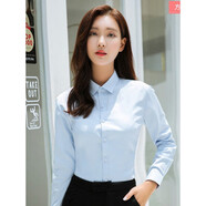 BLUE LITTLE WHITE長(cháng)袖襯衫女韓版修身女士職業(yè)裝商務(wù)正裝白色工裝襯衣免燙抗皺襯衫 方.領(lǐng)純藍色 38 /XL (108斤-118斤)