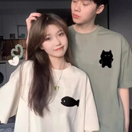 love legend情侶裝短袖t恤上衣服夏季一男一女寬松小眾半袖體恤情侶款套裝 灰綠色+白色 M 男+女S