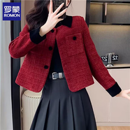 羅蒙（ROMON）高級感紅色小香風(fēng)短外套女2025新款小個(gè)子法式名媛氣質(zhì)毛呢上衣服 酒紅色單層內里 S 【85-100以?xún)取?
                                         title=