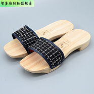 智蕓雁中國風木鞋傳統(tǒng)工藝木頭拖鞋廣西鄉(xiāng)村木屐男女懷舊復(fù)古木頭鞋 黑白網(wǎng)格 無底膠款 43