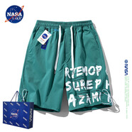 NASALIKE官方潮牌短褲男女夏季休閑運動百搭沙灘褲薄款五分褲子寬松大褲衩 藍綠色 XL （建議130-160斤）