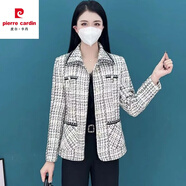 皮爾卡丹（pierre cardin）春裝外套女m媽春秋洋氣高貴新款中年早春小香風(fēng)翻領(lǐng)上衣短款西裝 白色 2XL 【建議100-120斤】