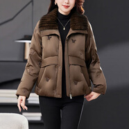 皮爾卡丹高端羽絨服女短款2025年冬季新款小個(gè)子刺繡品牌水貂毛領(lǐng)鵝絨外套 咖色 M