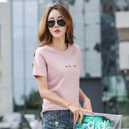 紅粉宣言夏季新款百搭圓領短袖T恤女寬松 粉色 3XL