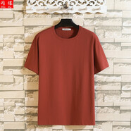 閃爆特大碼t恤男夏裝新款男士短袖 T恤純色圓領(lǐng)半袖打底衫加肥體恤衫 酒紅色 4XL建議200-220斤
