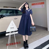 歐倩姍200斤大碼少女胖mm連衣裙夏天胖女孩學(xué)院風(fēng)系帶收腰藍(lán)色夏季學(xué)生 藍(lán)色 M 建議85-斤