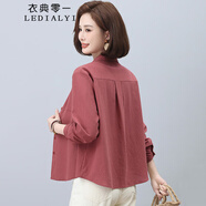 衣典零一（LEDIALYI）純棉襯衫女2025春秋季女裝新款高級感休閑洋氣中年小個子長袖襯衣 磚紅色 M （建議100-115斤）