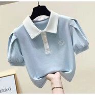 DOGHC女大童夏季套裝6-15歲初中高中學(xué)生18少女孩Polo領(lǐng)短袖T恤闊腿褲 8984藍POLO衫【單上衣】 薄款 160 建議身高145-155厘米