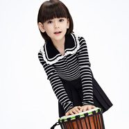 little MO&Co.含羊毛 童裝冬季女童娃娃領打底衫毛衣兒童針織衫女孩 黑白條色 155 155/72