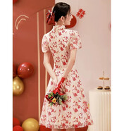 麥斯貝思旗袍敬酒服新娘小個(gè)子訂婚衣服禮服女宴會(huì )晚禮服連衣裙酒紅色回門(mén) 花色 L