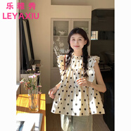 樂雅秀甜美波點(diǎn)飛飛袖襯衫女夏季2025新款重工設(shè)計(jì)感木耳邊寬松別致小衫 主圖款 M 建議96-105斤