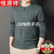 恒源祥純羊毛絨衫秋冬季圓 領(lǐng)男士針織長(cháng)袖t 恤薄 款打底衫保暖毛衣男 2118綠色 M (165)