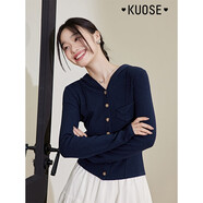 闊色（kuose）多巴胺v領針織衫連帽衫女秋季新款長袖衛(wèi)衣修身顯瘦上衣 藏藍色  XL